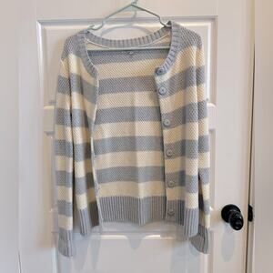 GAP Gray Cream Stripe Snap Button Front Cardigan Sweater
